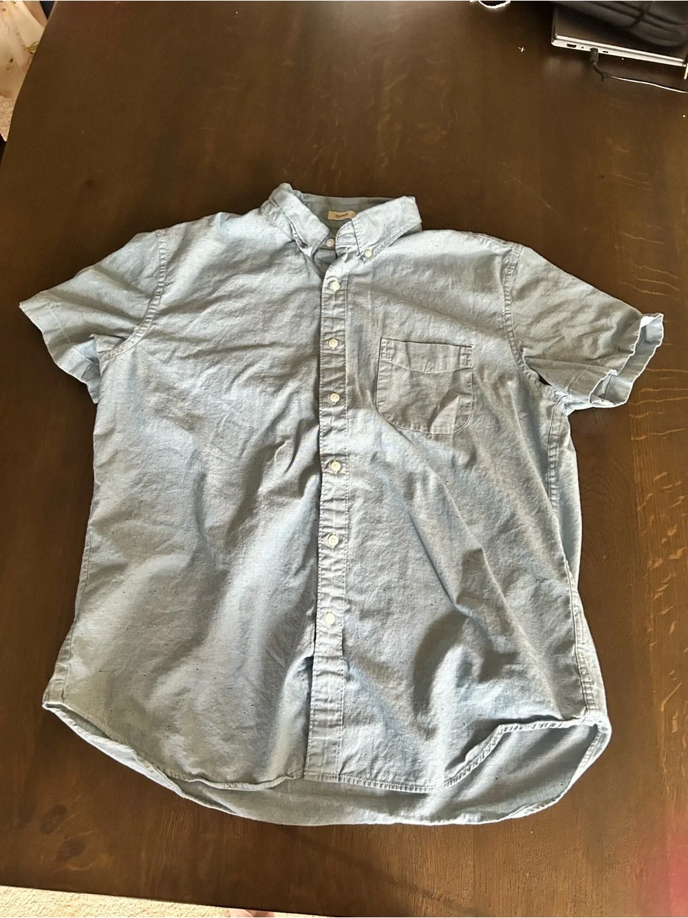 J. Crew light blue with speckled print short sleeve button down